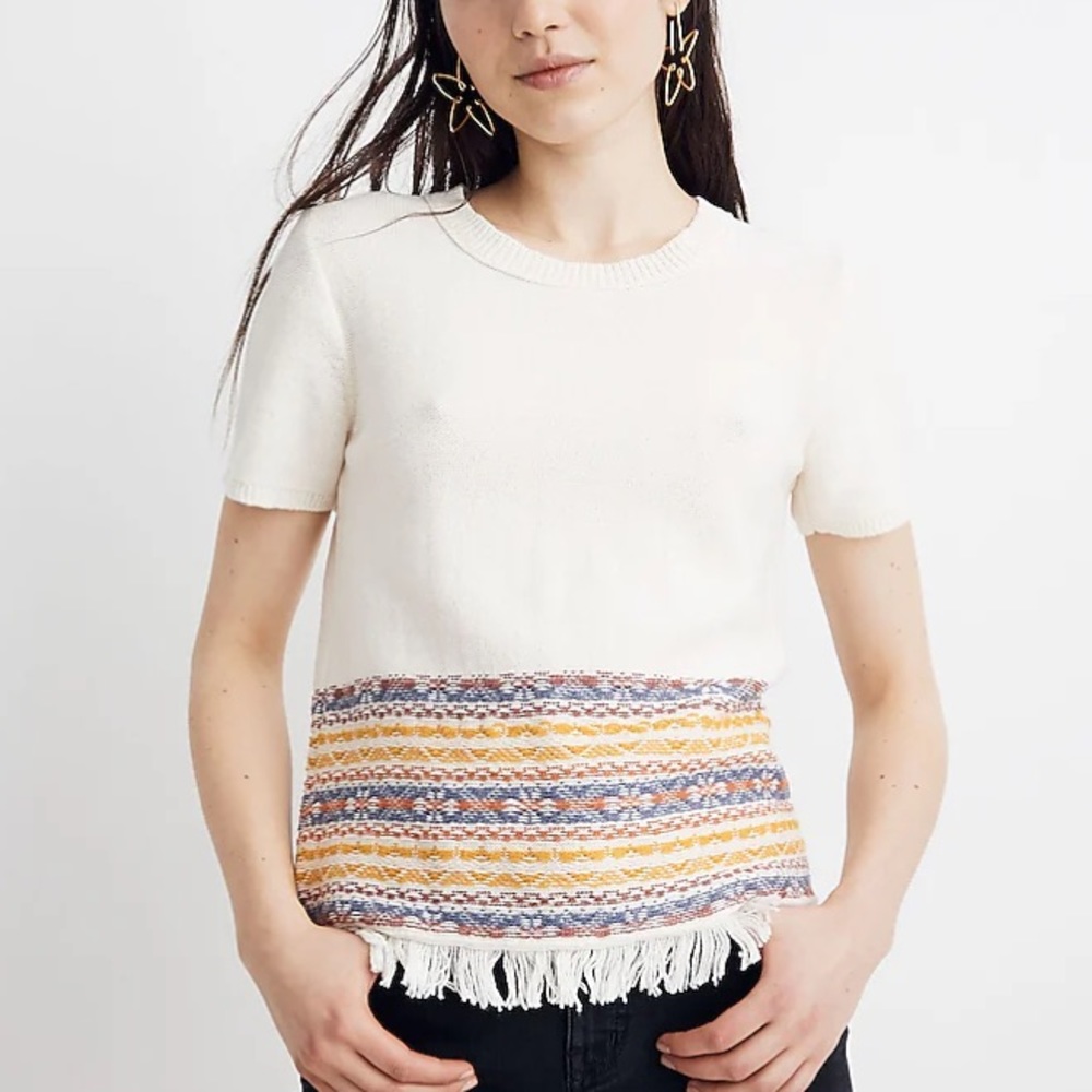 Madewell White and Multicolor Sweater
